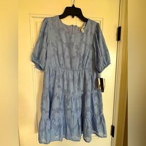 NWT Xtraordinary Junior Slate Blue Floral Print Ruffle Dress size 6